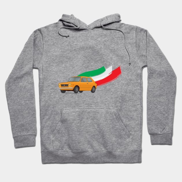 Classic Fiat 127 Illustration with Retro Orange Color and The Italian Flag Hoodie by ibadishi